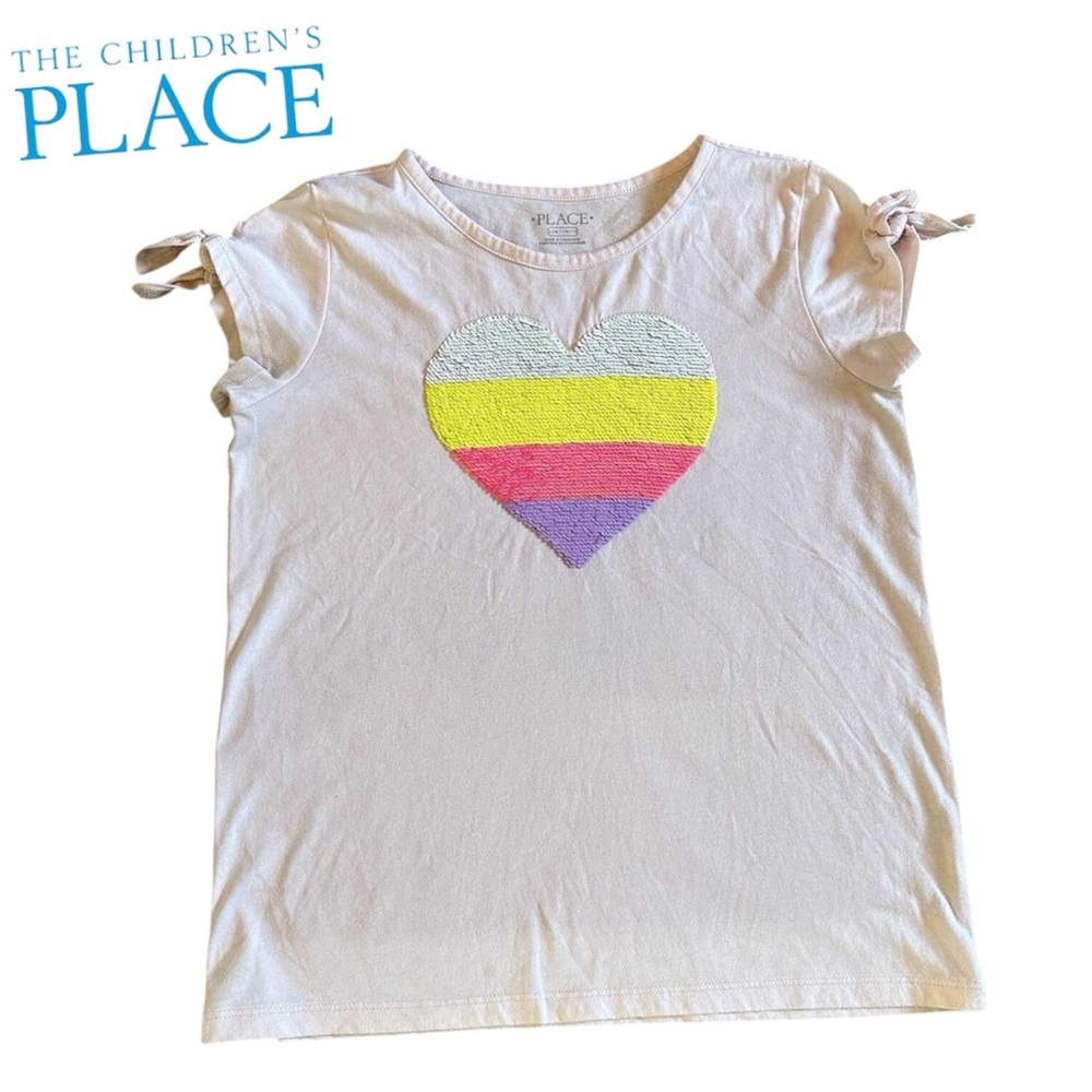 The Children's Place Light Pink Heart Flip Sequins Kids T-Shirt 10/12yrs